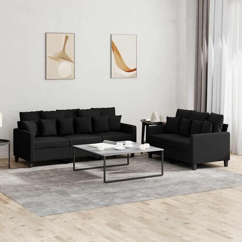  2-dijelni set sofa s jastucima crni od tkanine Cene