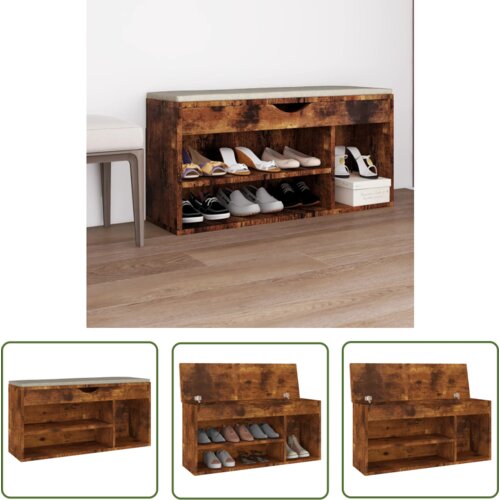 The Living Store Klop za čevlje z blazino dimljeni hrast 104x30x49 cm inžen. les - Klop Za Čevlje, (21744370) Cene