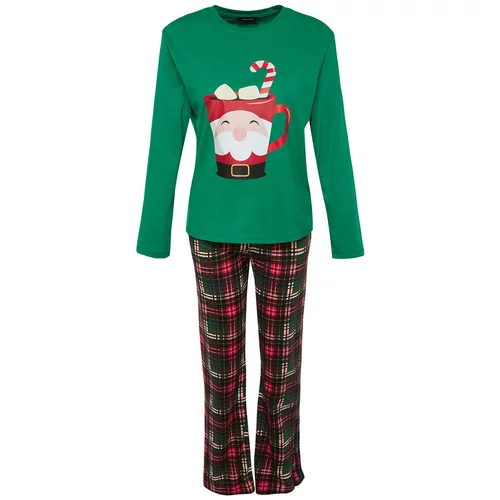 Trendyol Green Christmas Themed Knitted Pajamas Set