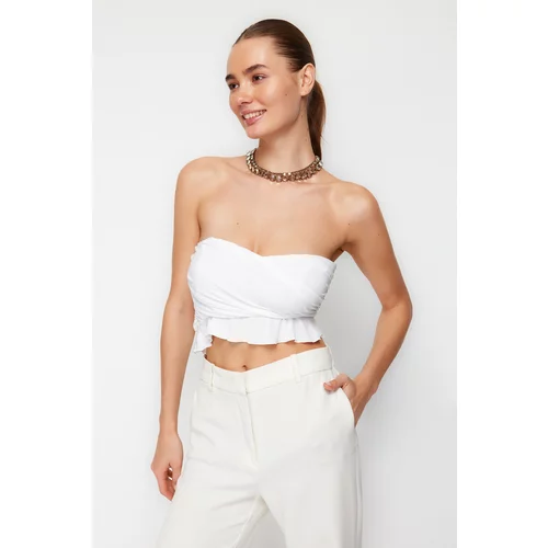 Trendyol White Crop Frilly Knitted Bustier