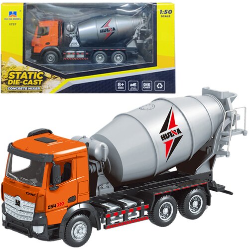  Metalni tovornjak me&scaron;alec za beton Huina 1:50 - siva/oranžna Cene