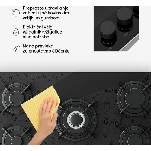 Klarstein Plinska ploča za kuhanje Velaire, 5 plamenika s električnim paljenjem, kompatibilna s prirodnim plinom i ukapljenim naftnim plinom, 10400 W, 90 cm Slike