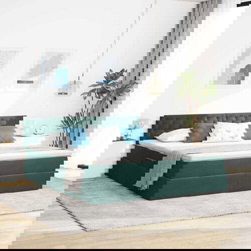 VidaXL Krevet S LED lampica s pohranom Tamnozelena 160 x 200 cm Bar&amp;scaron;un Slike