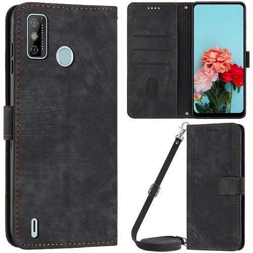 INORCO Za Tecno Spark 6 Go/Spark Go 2021/2020 usnjena torbica za denarnico za telefon, črtasto vtisnjen pokrov stojala s trakovi, (22034135) Cene