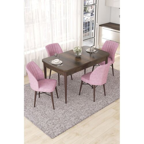 Hanah home trpezarijski set Nef, sto na razvlačenje i 4 stolice, ploča u dekoru drveta Baroque, roze tkanina Jerry Cene