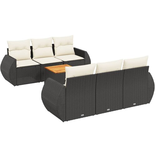  7-dijelni set vrtnih sofa od poliratana s jastucima crni Crna 70 x 62 x 69 cm Slike