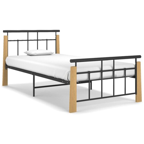 VidaXL Posteljni okvir kovina in trdna hrastovina 100x200 cm, (20606230) Slike