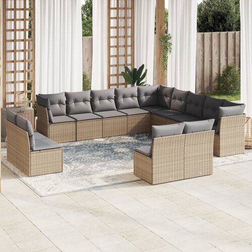 vidaXL 12-dijelni set vrtnih sofa od poliratana s jastucima bež Cijene