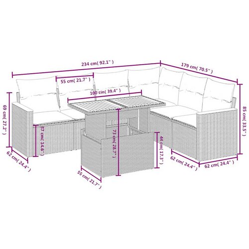  7-dijelni set vrtnih sofa sivi od poliratana Slike