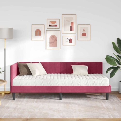  Kutni krevetni okvir s madracem 2 kom. Vinska crvena 80 x 200 cm Slike