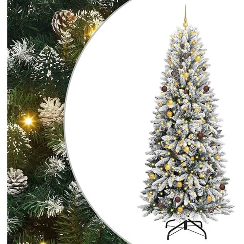  Umjetno božićno drvce Bijela 240 cm PVC  plastika  čelik i PE - 240 cm s LED-ima i zlatnim/brončanim lopticama Cijene