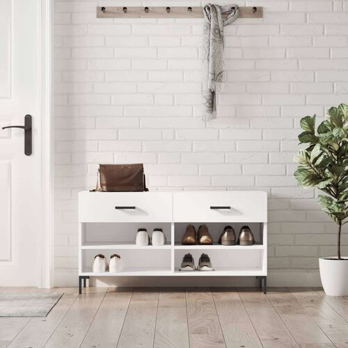 vidaXL regal za čevlje visok sijaj bel 102x35x55 cm inženirski les Cene