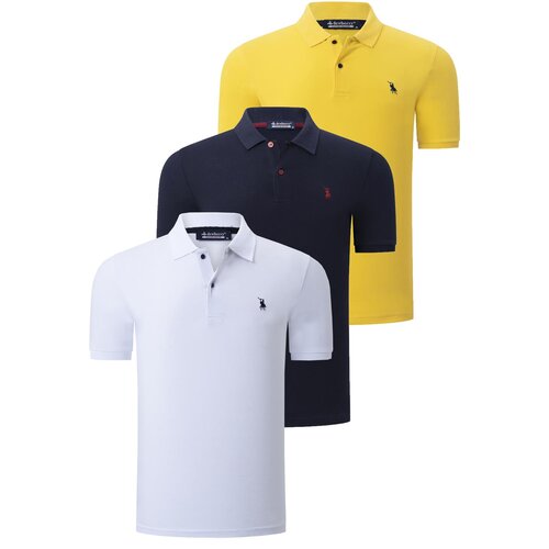 Dewberry TRIPLE SET T8561 MEN'S T-SHIRT-NAVY-WHITE-YELLOW Slike