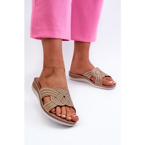 Kesi Comfortable women&amp;#039;s slippers with cubic zirconia Inblu beige Slike