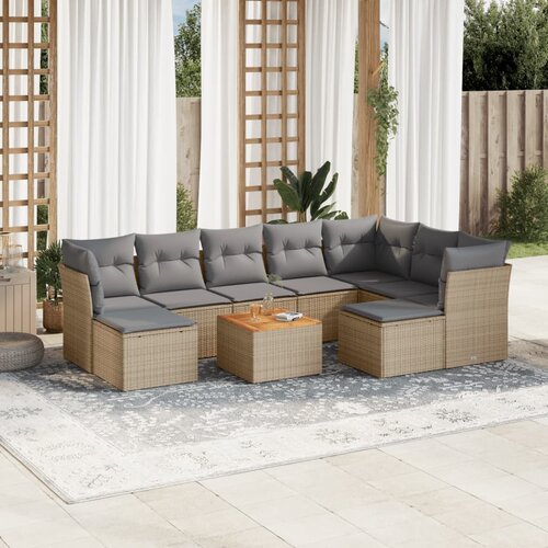 VidaXL 10-dijelni set vrtnih sofa s jastucima bež od poliratana Slike