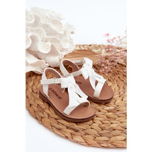 FR1 White Kids&amp;#039; Patent Sandals with Bow and Velcro Strap Joratia Slike