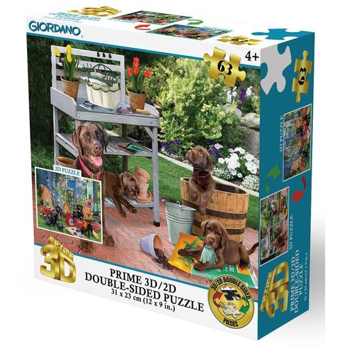 Prime 3d Puzzle 2D/3D - Smeđi i crni labradori 63 kom 31x23cm Giordan Slike