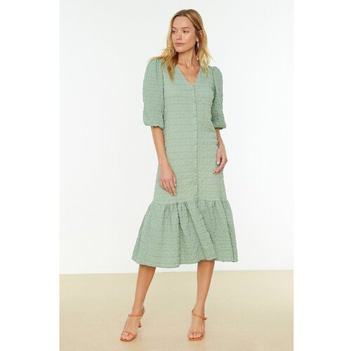 Trendyol Mint Fabric Textured Buttoned Dress Slike