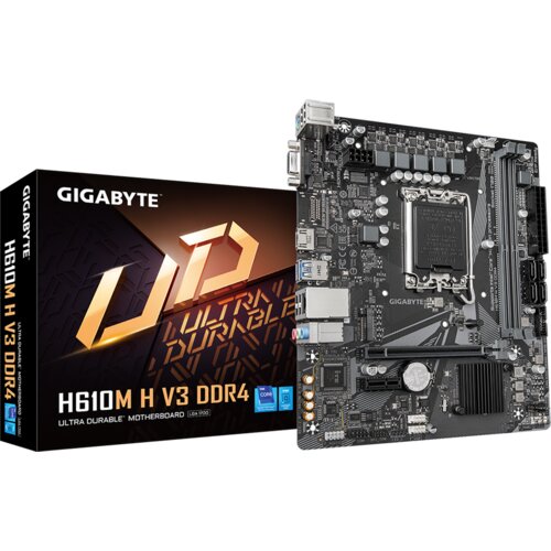 Gigabyte MB H610M H V3 DDR4 LGA1700 2 x DDR4 1 x M.2 4 x SATA 1 x D-Sub port 1 x HDMI port Micro ATX - H610M H V3 DDR4 Slike