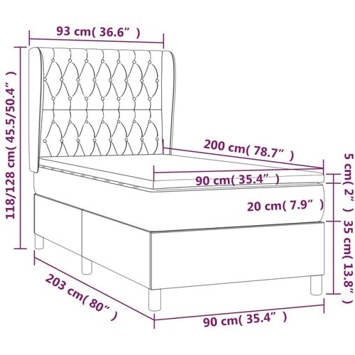  Krevet s oprugama i madracem tamnosmeđi 90 x 200 cm od tkanine Slike