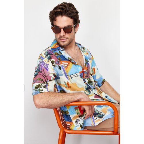 Trendyol Multicolored Oversize Fit 100% Viscose Printed Short Sleeve Casual Summer Shirt Slike