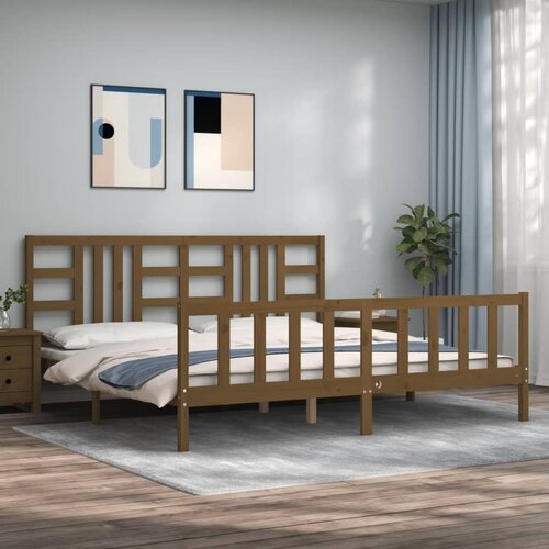 VidaXL Posteljni okvir z vzglavjem medeno rjav 200x200 cm trden les Slike