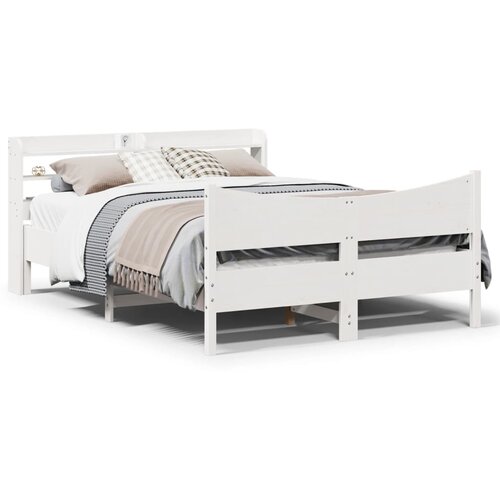 vidaXL Posteljni okvir z vzglavjem bel 135x190 cm trdna borovina Cene