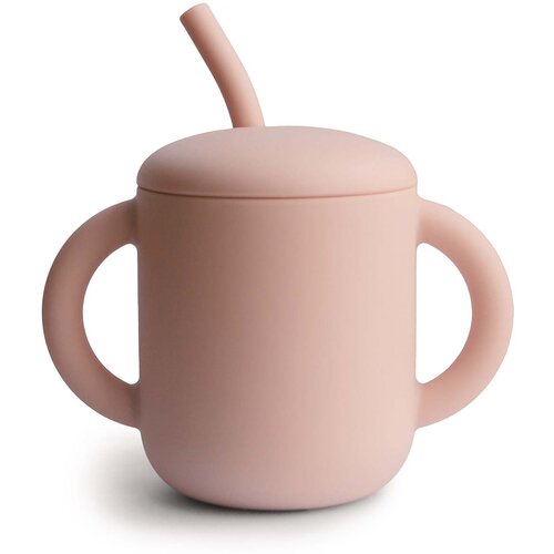 Mushie silikonski lončić s slamkom training cup blush Slike