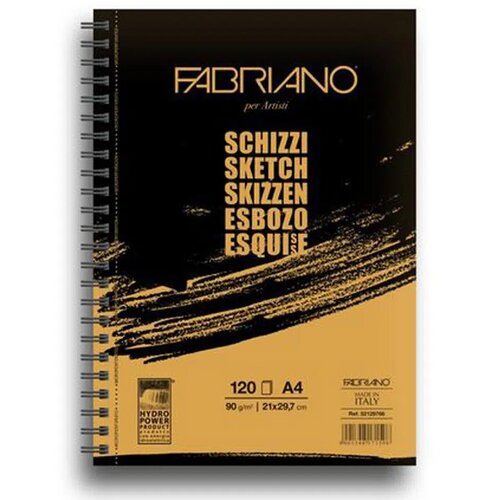 No Statovac Schizzi, blok, sa spiralom levo, A4, 90gr, 120 lista, Fabriano Slike