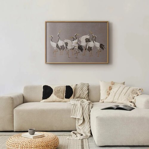 Plakat - Crane Dance - light bird silhouettes on a warm-gray textured background 42x29.7 Zlatni okvir Slike