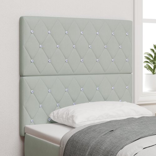 VidaXL LED uzglavlje svjetlosivo 90 cm aksamin, uzglavlje s kristalnim dugmadima, tapacirano, svjetlosivo 180 cm aksamin Slike
