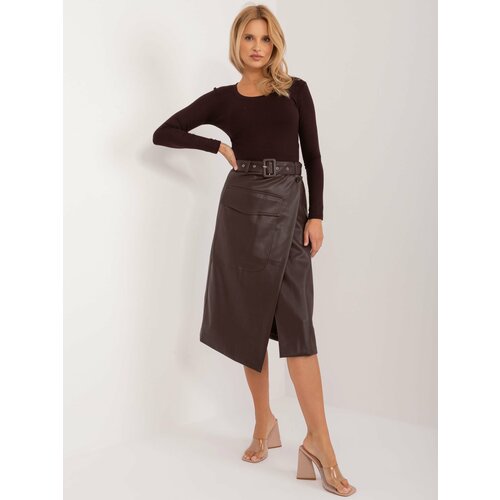 Fashion Hunters Dark brown wrap cargo skirt made of eco-leather Slike