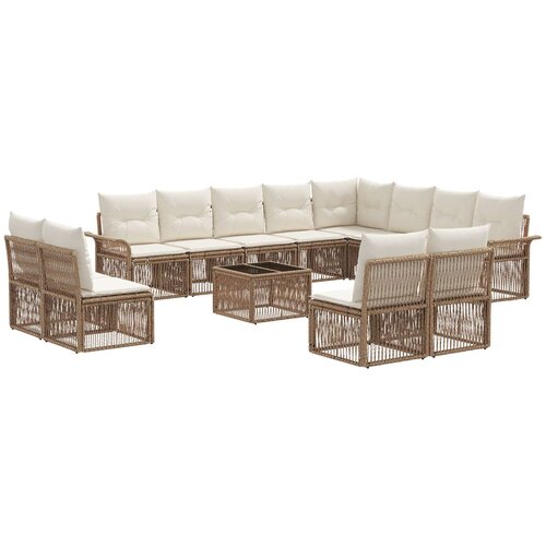 vidaXL Vrtna sedežna garnitura 13 pcs Bež poli ratan, (5000271020) Cene