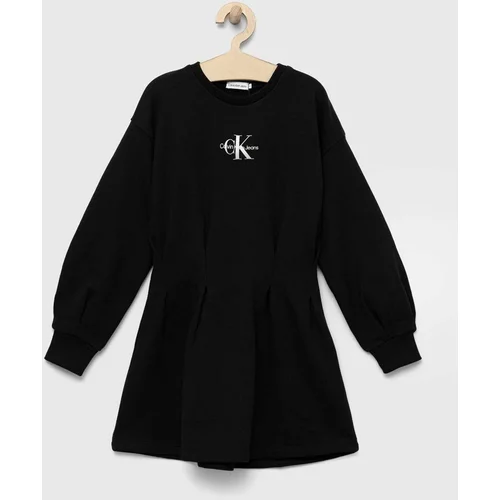 Calvin Klein Jeans Dječja pamučna haljina boja: crna, mini, ravna