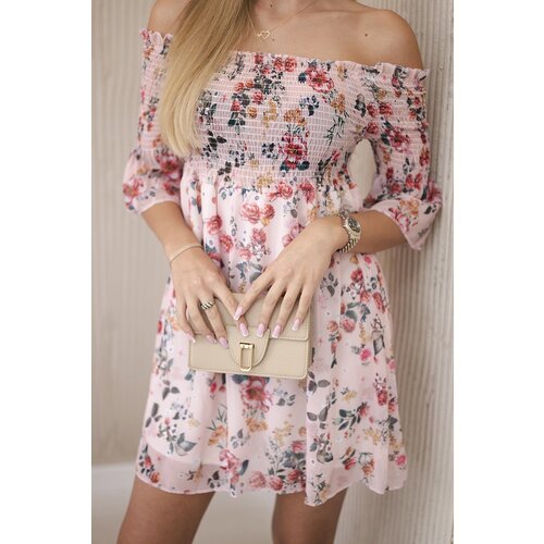 Kesi Shoulder dress with floral pattern powder pink Cene