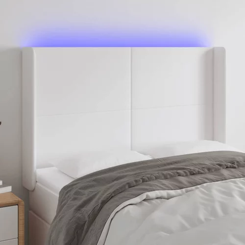 vidaXL LED posteljno vzglavje belo 147x16x118/128 cm umetno usnje