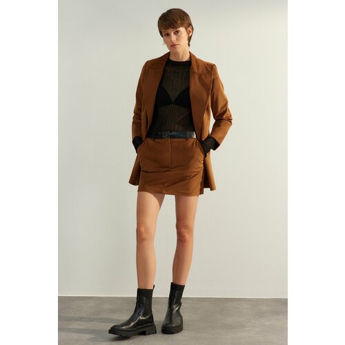 Trendyol Dark Brown Premium High Quality Velvet Mini Woven Skirt Cene