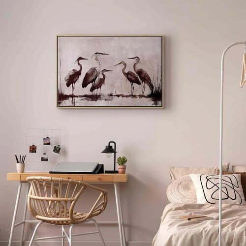  Slika - Herons painted with ink 60x40 U prirodnom drvenom okviru Slike