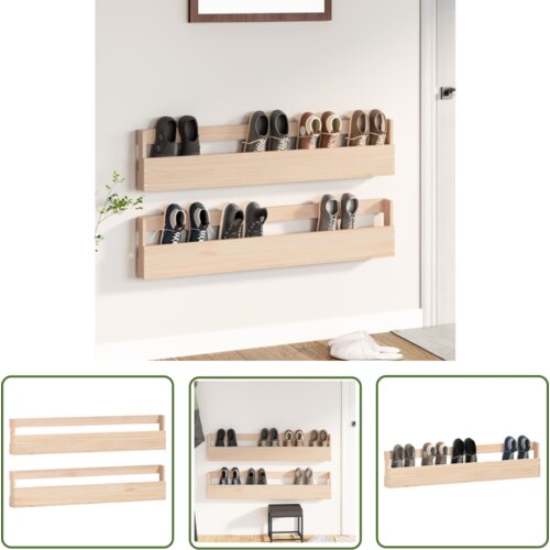 The Living Store Stenski regal za čevlje 2 kosa 110x9x23 cm trdna borovina - Stensko Stojalo Za Čevlje, (21744441) Cene
