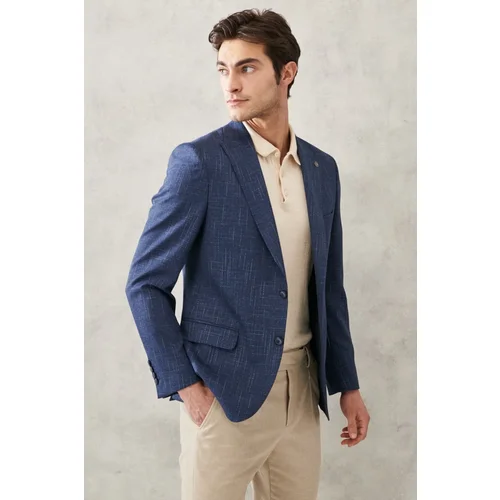 Altinyildiz classics Men's Navy Blue Slim Fit Slim Fit Dovetail Collar Patterned Casual Jacket.