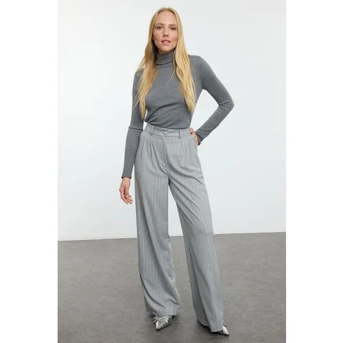 Trendyol Gray Glitter Striped Wide Leg Trousers