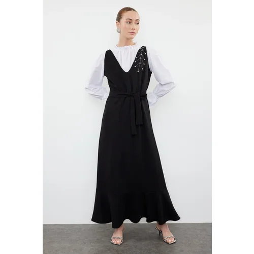 Trendyol Black Stone Printed Woven Gilet Dress