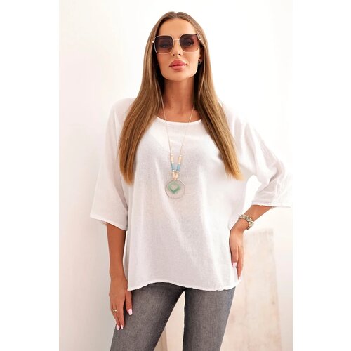 Kesi Włoski Women&amp;#039;s linen-cotton blouse with short sleeves white Slike