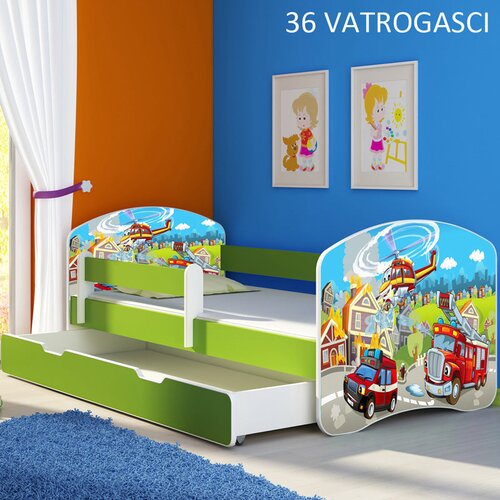  Dječji krevet ACMA s motivom, bočna zelena + ladica 180x80 cm 36 Vatrogasci Cene
