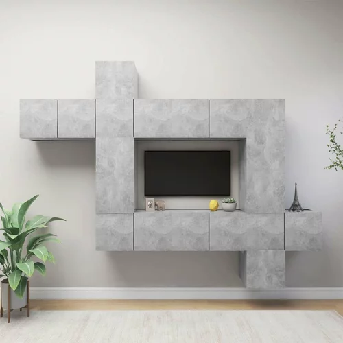  Komplet TV omaric 10-delni betonsko siva iverna plošča, (20912546)