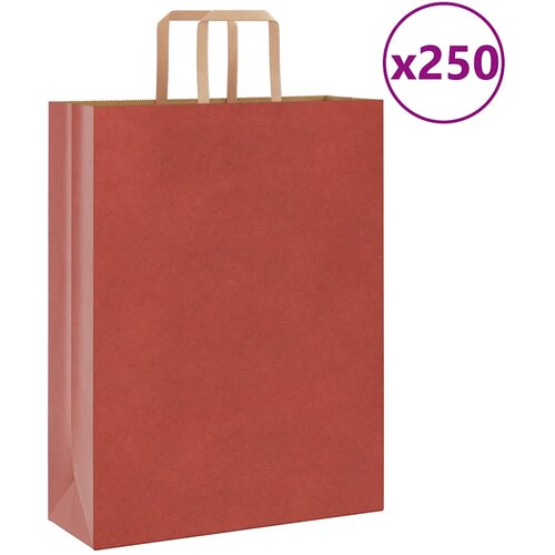 VidaXL Papirnate vrečke 250 kosov z ročaji rdeča 32x12x42 cm Slike