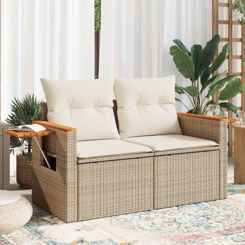  The Living Store Vrtni kavč z blazinami 2-sedežni bež poli ratan - Vrtni Kavč, (21461320) Slike