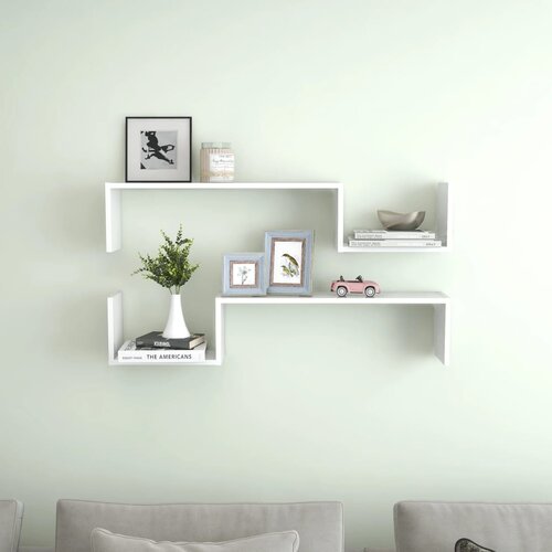 VidaXL Stenska polica 2 kosa visok sijaj bela 100x15x20 cm iverna pl. Slike