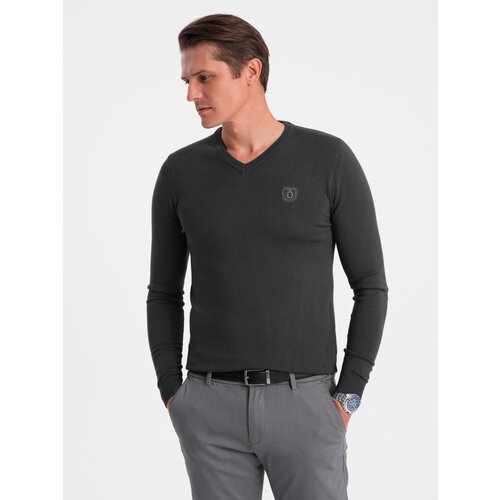 Ombre Elegant men&amp;#039;s sweater with a heart neckline - graphite Slike
