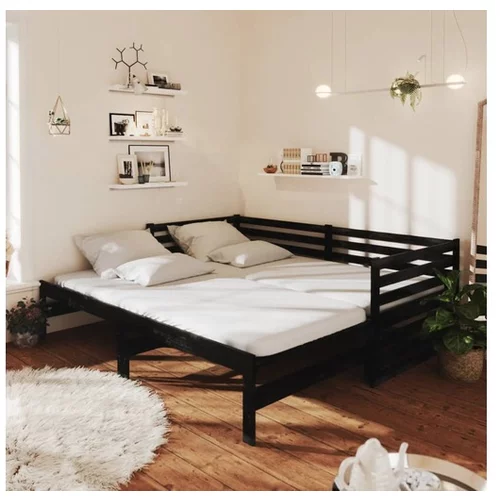 Izvlečna dnevna postelja 2x(90x200) cm črna trdna borovina